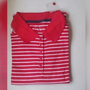 💃 New Women's Red Stripes Appleseed Polo Shirt Size M 🌴 NWT